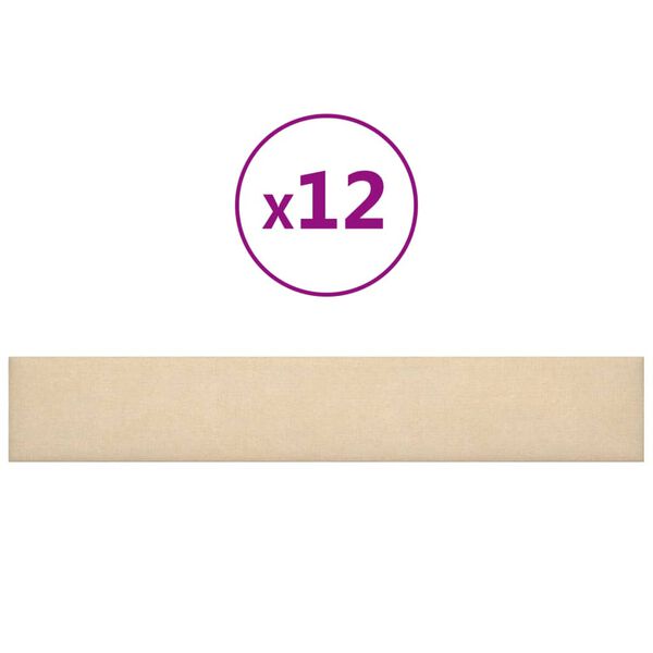 vidaXL Paneles de pared 12 uds tela color crema 90x15 cm 1,62 m&sup2;