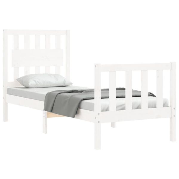 vidaXL Estructura de cama individual con cabecero madera maciza blanco