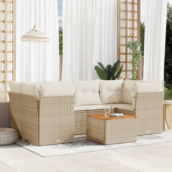vidaXL Set sof&aacute;s de jard&iacute;n 7 piezas y cojines rat&aacute;n sint&eacute;tico beige