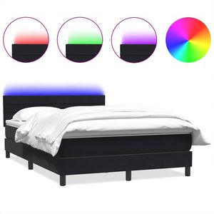 vidaXL Cama box spring con colch&oacute;n y LED terciopelo negro 140x210 cm