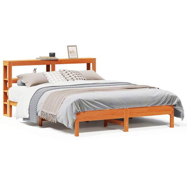 vidaXL Cama sin colchón madera maciza pino marrón cera 150x200 cm