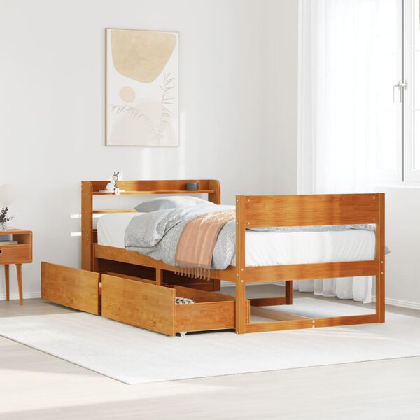 vidaXL Estructura de cama sin colch&oacute;n madera maciza marr&oacute;n 75x190 cm