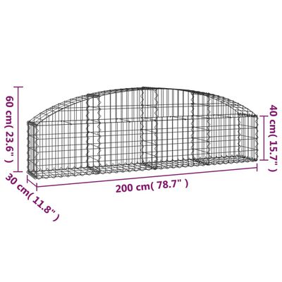 vidaXL Cesta de gaviones forma arco hierro galvanizado 200x30x40/60 cm