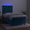 vidaXL Cama box spring colch&oacute;n y LED terciopelo azul oscuro 90x190 cm