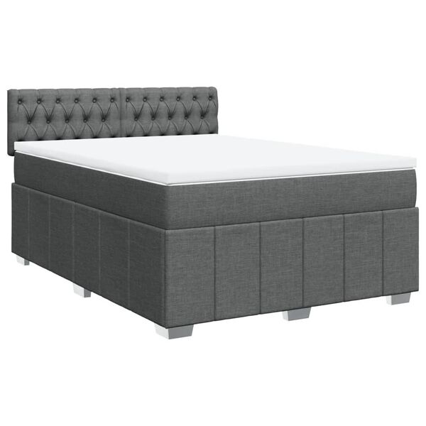 vidaXL Cama box spring con colch&oacute;n tela gris oscuro 140x190 cm