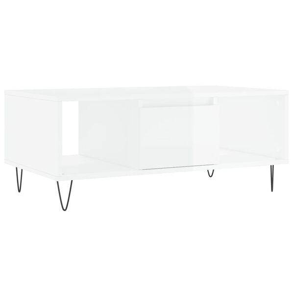 vidaXL Mesa de centro madera contrachapada blanco brillo 90x50x36,5 cm