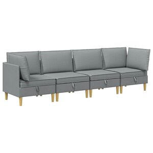 vidaXL Juego de sof&aacute; modular con almacenamiento 4 pcs Gris Claro Tela