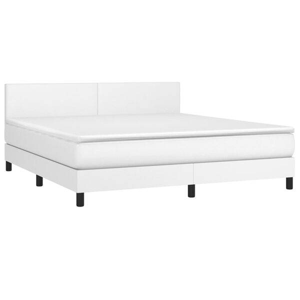 vidaXL Cama box spring colch&oacute;n y LED cuero sint&eacute;tico blanco 180x200 cm