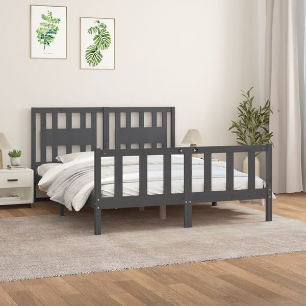 vidaXL Estructura de cama sin colch&oacute;n madera de pino gris 160x200 cm