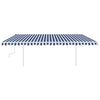 vidaXL Toldo manual retr&aacute;ctil con postes azul y blanco 5x3 m