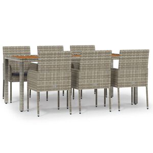 vidaXL Set comedor jard&iacute;n 7 pzas y cojines rat&aacute;n sint&eacute;tico gris