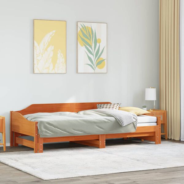 vidaXL Sof&aacute; cama nido sin colch&oacute;n madera maciza marr&oacute;n cera 90x190 cm