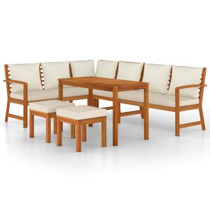 vidaXL Juego comedor jard&iacute;n y cojines 7 piezas madera maciza acacia
