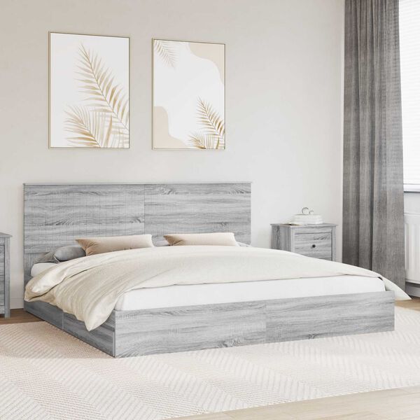 vidaXL Cama con almacenamiento con cabecera Gris Sonoma 200 x 200 cm
