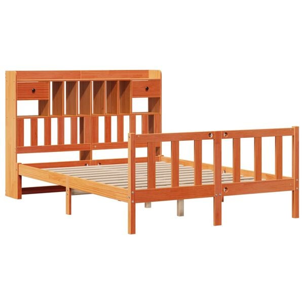 vidaXL Cama con estanter&iacute;a sin colch&oacute;n madera maciza marr&oacute;n 160x200 cm