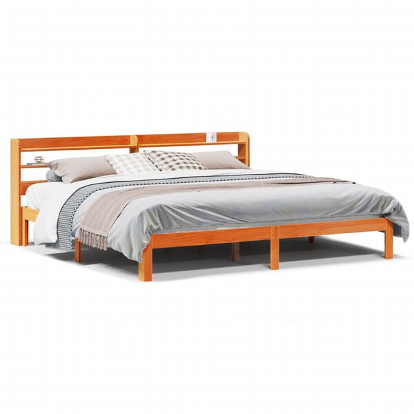 vidaXL Cama sin colch&oacute;n madera maciza de pino marr&oacute;n cera 180x200 cm