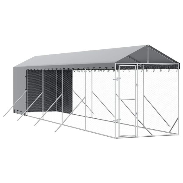 vidaXL Perrera de exterior con toldo acero galvanizado plata 2x10x2,5m
