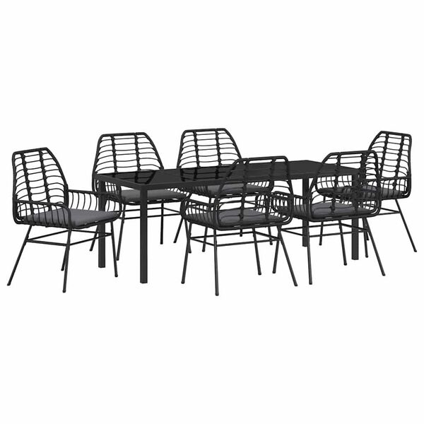 vidaXL Conjunto de Comedor de Jard&iacute;n 7 pcs Negro rat&aacute;n sint&eacute;tico