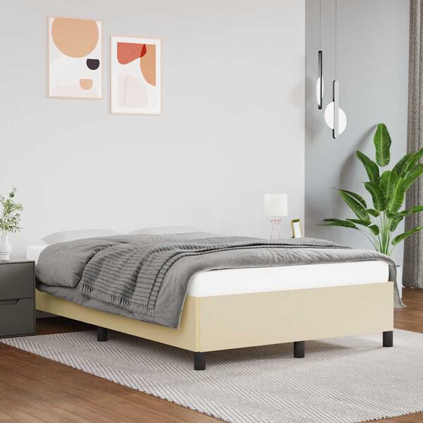 vidaXL Estructura de cama sin colch&oacute;n cuero sint&eacute;tico crema 120x190 cm