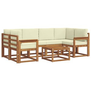 vidaXL Conjunto de sof&aacute;s de exterior con coj&iacute;n 7 pcs Natural y Crema