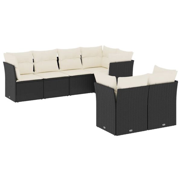 vidaXL Set de comedor de jard&iacute;n 7 pzas y cojines rat&aacute;n sint&eacute;tico negro