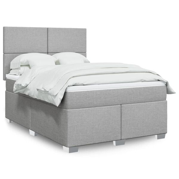 vidaXL Cama box spring con colch&oacute;n tela gris claro 140x200 cm