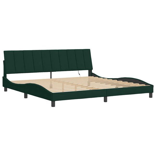 vidaXL Estructura de cama con LED sin colch&oacute;n Hanko terciopelo verde oscuro 200x200cm