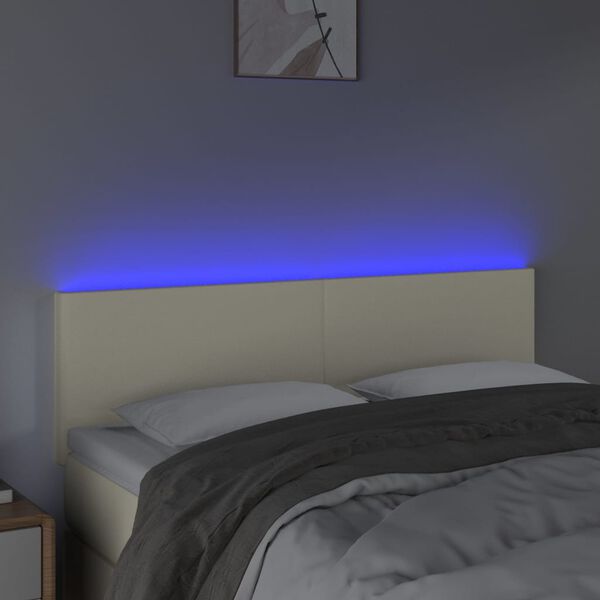 vidaXL Cabecero con LED cuero sint&eacute;tico color crema 144x5x78/88 cm