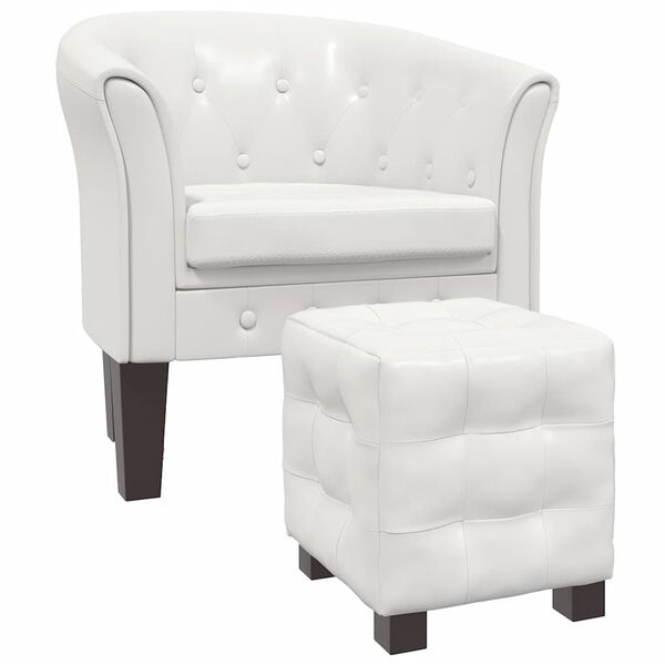 vidaXL Sillón con taburete cuero sintético blanco