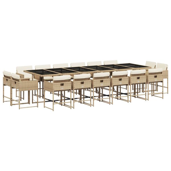 vidaXL Set comedor de jard&iacute;n 17 pzas con cojines rat&aacute;n sint&eacute;tico beige