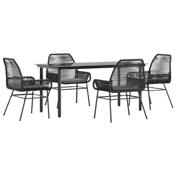 vidaXL Juego de comedor jard&iacute;n 5 piezas cojines rat&aacute;n sint&eacute;tico negro
