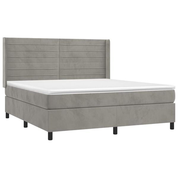 vidaXL Cama box spring con colch&oacute;n terciopelo gris claro 180x200 cm