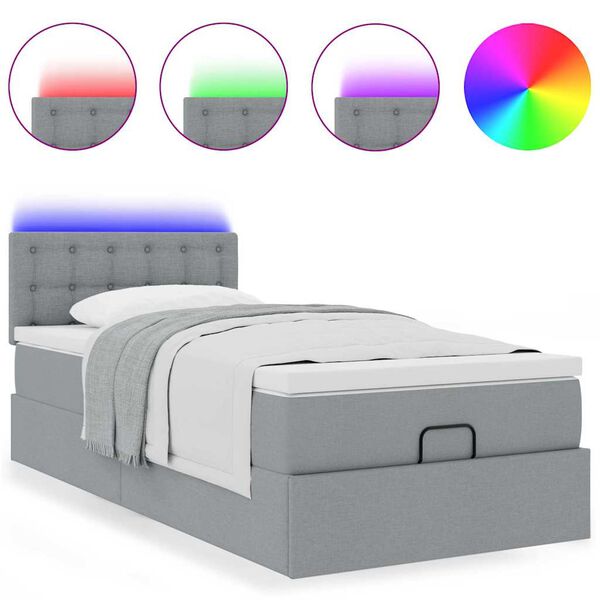 vidaXL Cama otomana con colch&oacute;n y LED tela gris claro 80x200cm