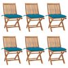 vidaXL Sillas de jard&iacute;n plegables 6 uds madera maciza teca con cojines