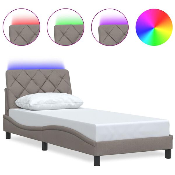 vidaXL Estructura cama con LED sin colch&oacute;n tela taupe 90x200 cm