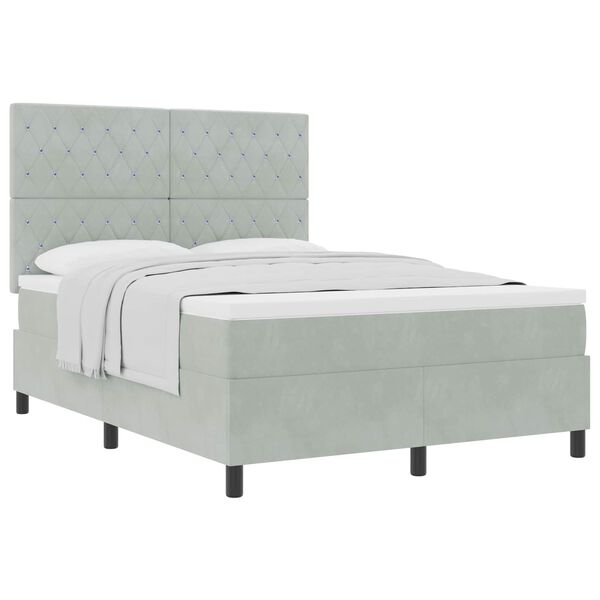 vidaXL Cama tipo Box Spring con colch&oacute;n Gris Claro 140 x 190 cm tela