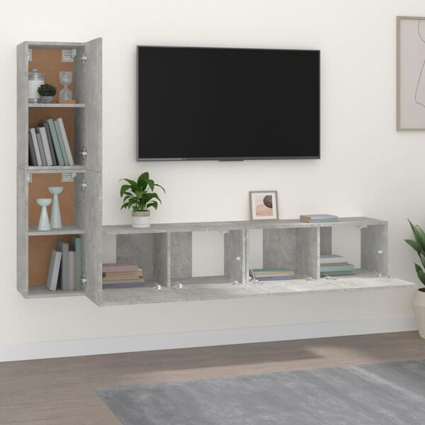 vidaXL Set de muebles de TV 4 pzas madera contrachapada gris hormigón