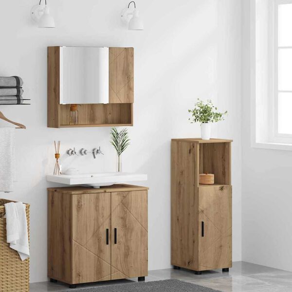 vidaXL Juego de muebles de ba&ntilde;o con puerta 3 pcs Roble artesanal