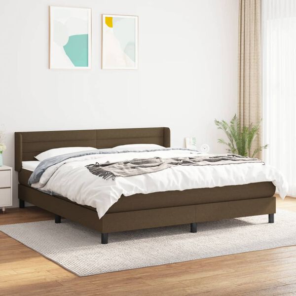 vidaXL Cama box spring con colch&oacute;n tela marr&oacute;n oscuro 160x200 cm