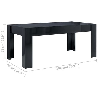 vidaXL Mesa de comedor madera de ingeniería negro brillo 180x90x76 cm