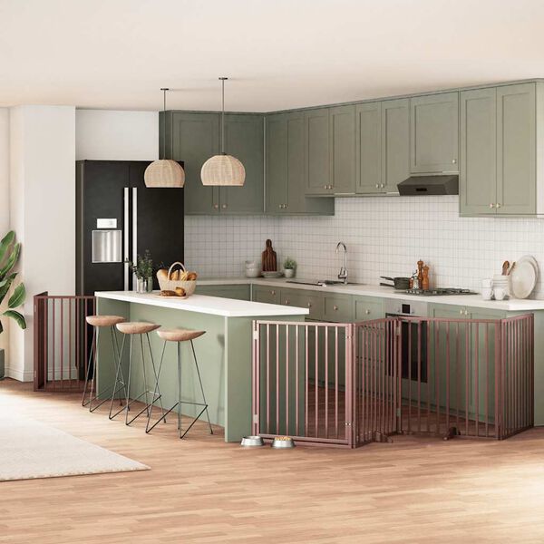 vidaXL Puerta de perros plegable 10 paneles madera &aacute;lamo marr&oacute;n 800 cm