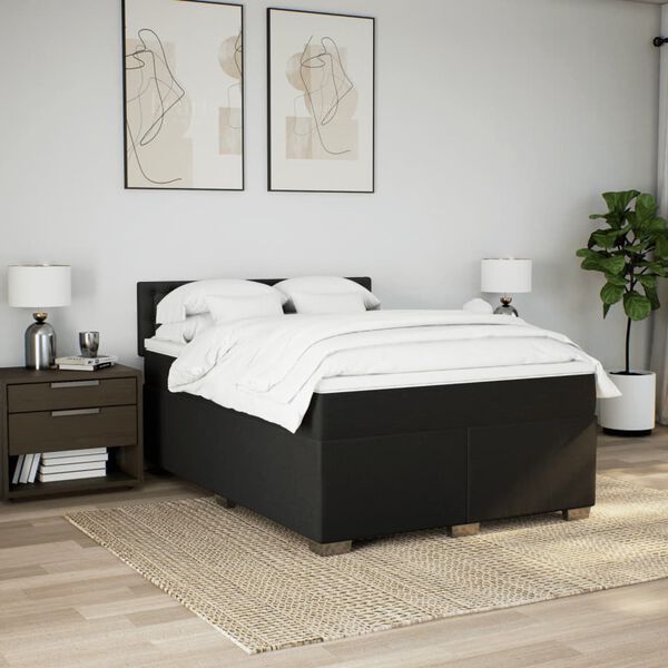vidaXL Cama box spring con colch&oacute;n tela negro 140x190 cm