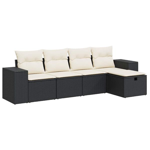 vidaXL Set de muebles de jard&iacute;n 5 pzas y cojines rat&aacute;n sint&eacute;tico negro