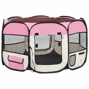 vidaXL Parque de perros plegable y bolsa transporte rosa 110x110x58cm