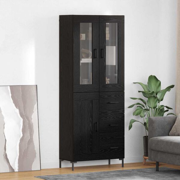 vidaXL Aparador alto con caj&oacute;n 2 pcs Roble Negro Madera de ingenier&iacute;a