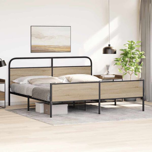vidaXL Estructura de cama sin colch&oacute;n metal roble ahumado 150x200 cm