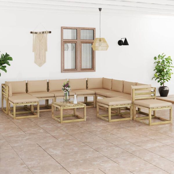 vidaXL Juego de muebles jard&iacute;n 12 pzas cojines madera pino impregnado