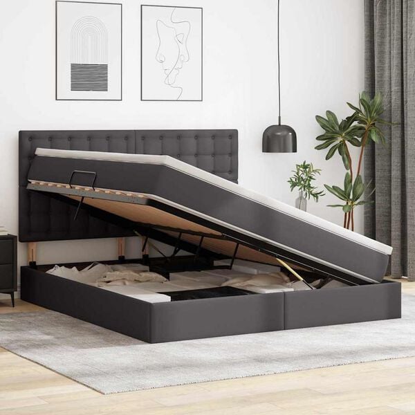 vidaXL Cama con almacenamiento y LED Gris 160 x 200 cm Cuero sint&eacute;tico