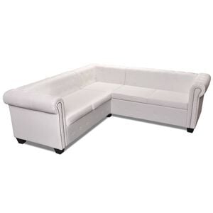 vidaXL Sof&aacute; de esquina Chesterfield 5 plazas cuero artificial blanco