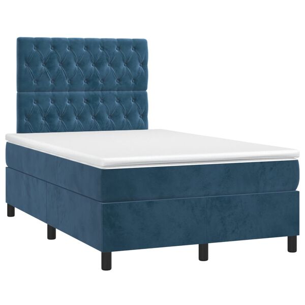 vidaXL Cama box spring colch&oacute;n y LED terciopelo azul oscuro 120x200 cm